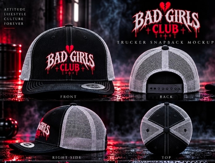 Bad Girls Club Trucker Cap in Black / White