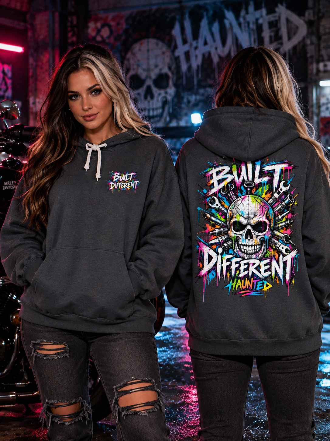 Built Different Skull Hoodie in Pepper