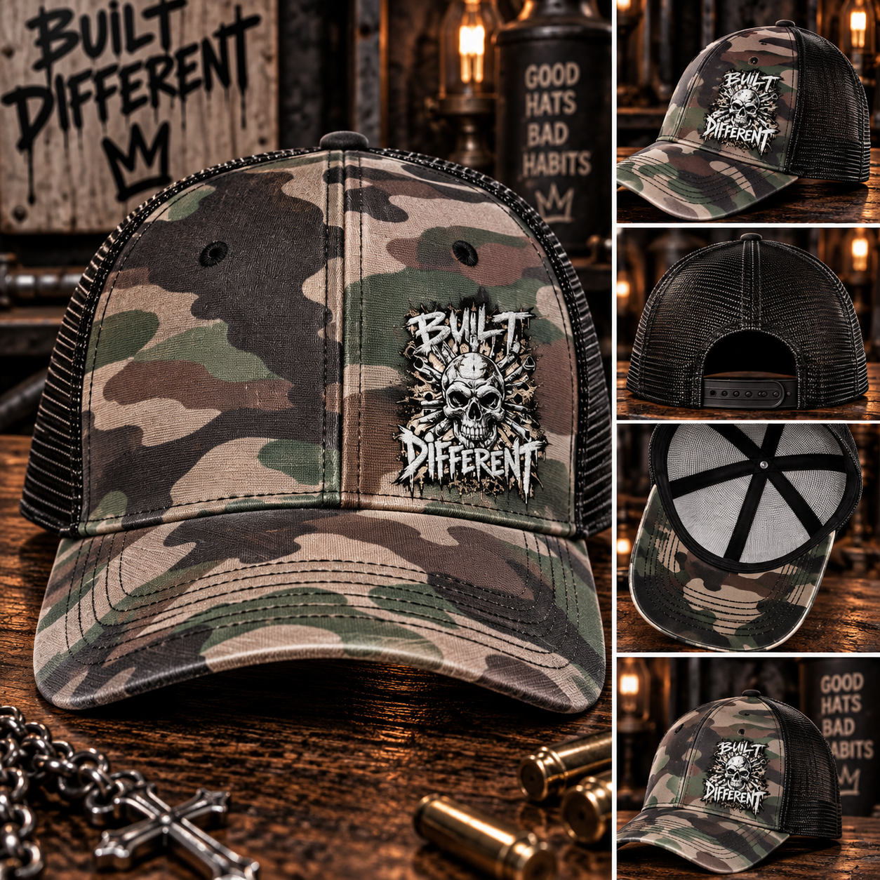 Built Different Skull Trucker Hat
