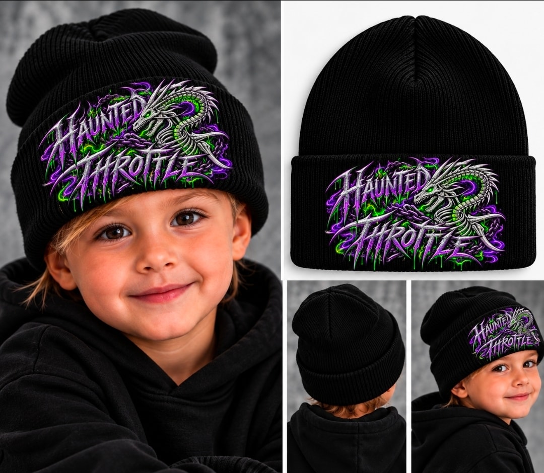 Dragon Embroidery Ribbed Knit Beanie
