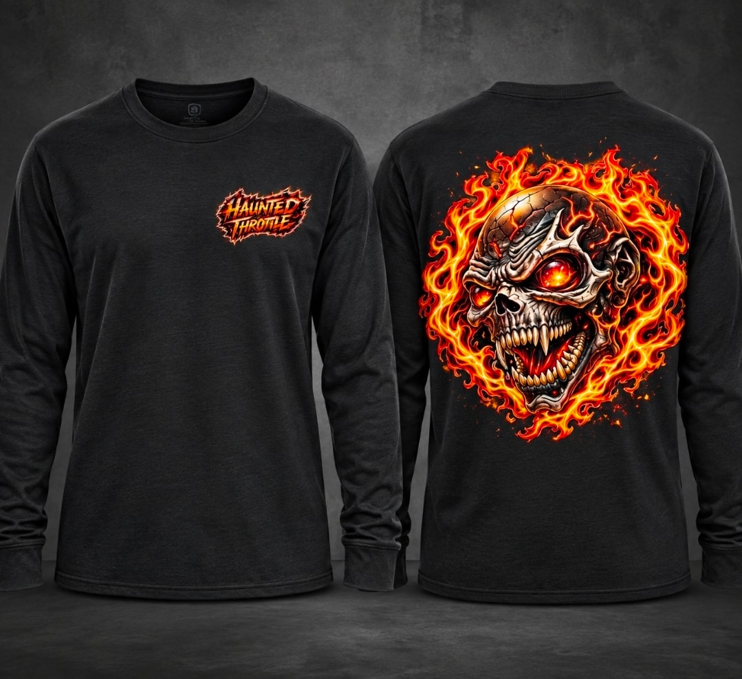 Flaming Demon Skull Long Sleeve Tee