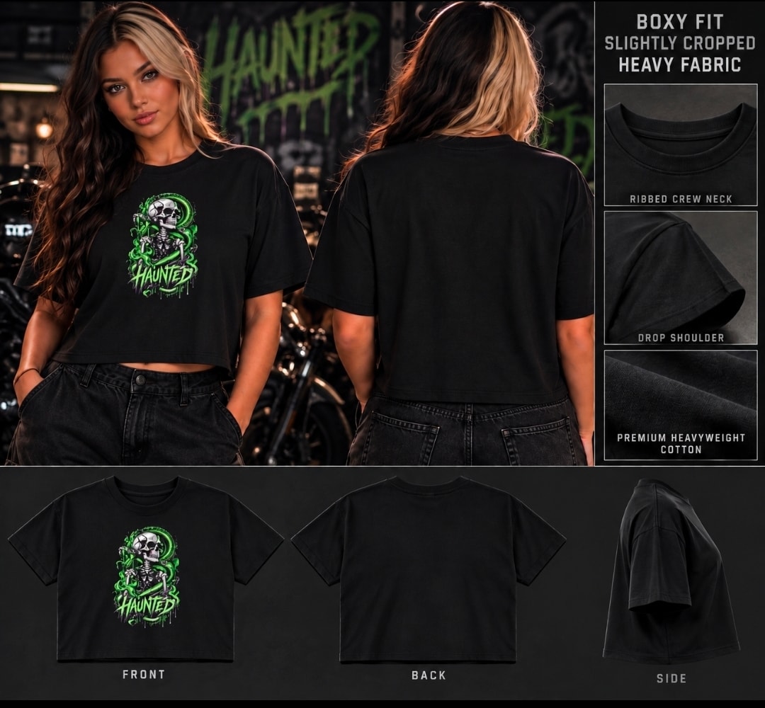 Haunted Skeleton Skull Boxy Tee