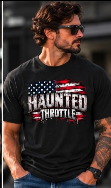 Haunted Throttle Flag Graphic Tee