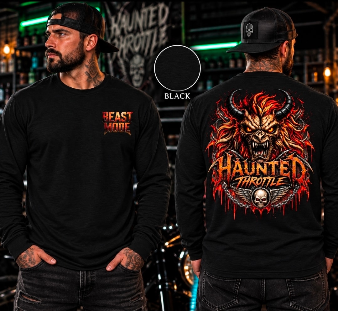 Haunted Throttle BEASTY Demon Back Graphic Long Sleeve Tee