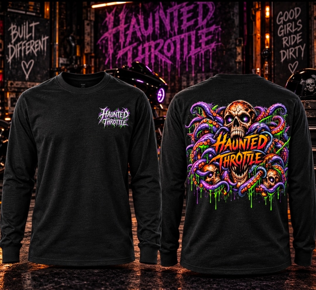 Haunted Throttle Skull Octopus Long Sleeve Tee