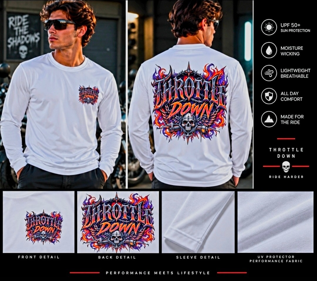 Throttle Down Skull Flame Art Long Sleeve Shirt